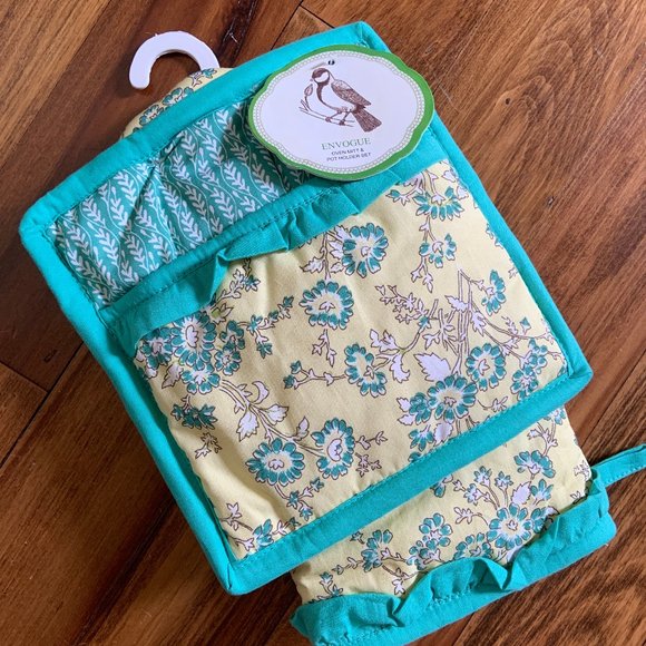Floral Oven Mitt & Potholder Set - NWT - Picture 1 of 4